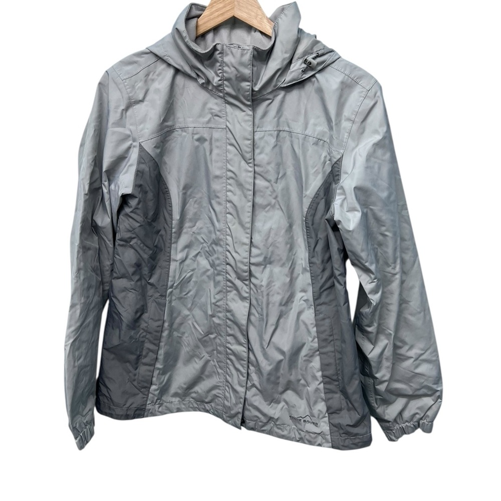 Eddie Bauer Women's Silver Hooded Weather Edge Full Zip Waterproff Size Medium